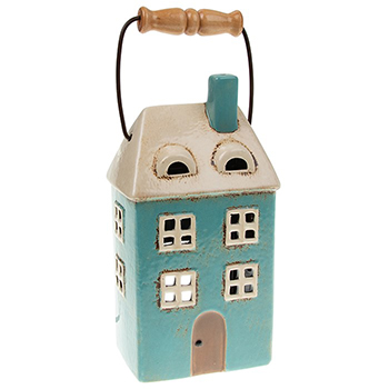 Village Pottery House Teal Lantern